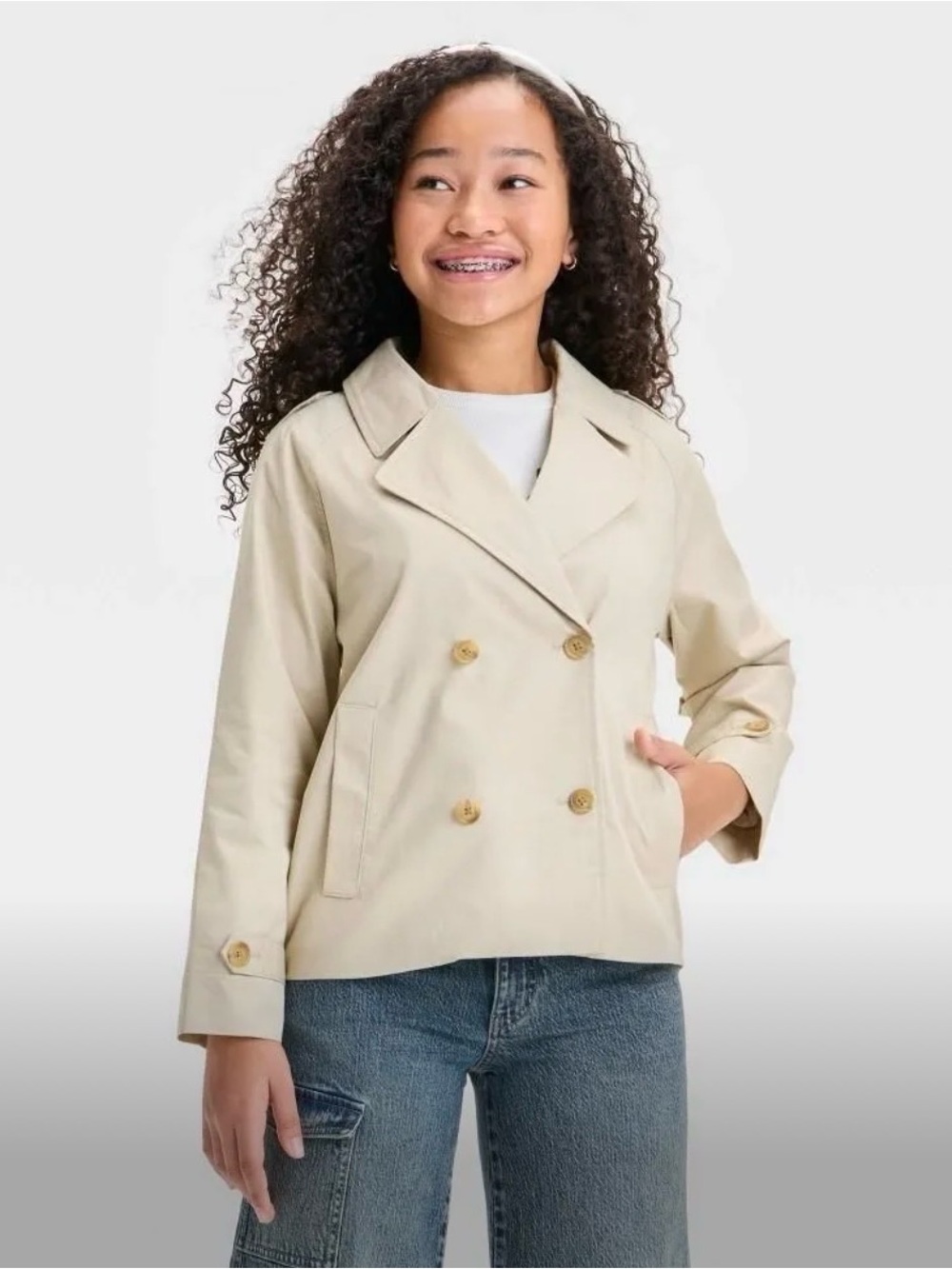 art class Girls' Double-Breasted Cream Pea Coat